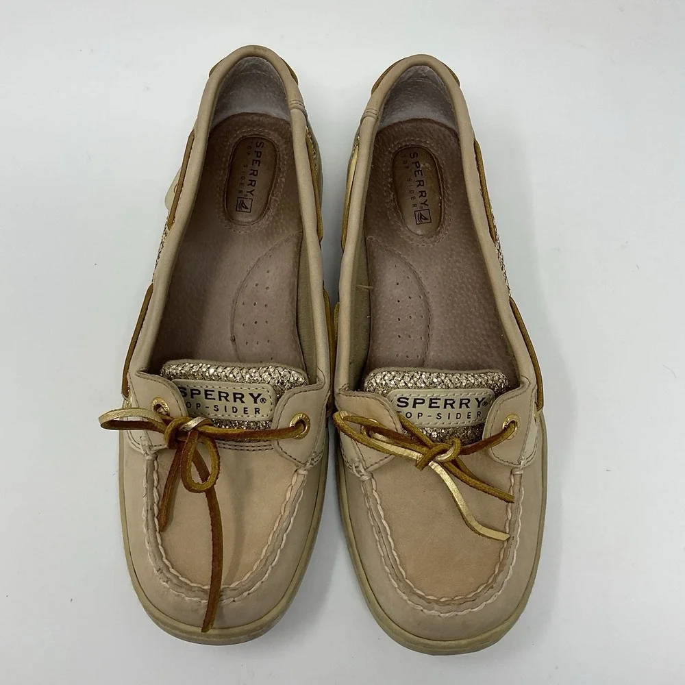 Sperry Top Sider Boat Shoes Womens 7.5 Tan Gold Glitter Angelfish 9101759